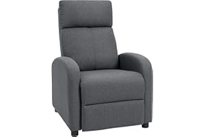 HOMCOM Poltrona Relax Imbottita con Schienale Reclinabile 135° e Poggiapiedi Estraibile in Lino, 69x87x100.5 cm, Grigio