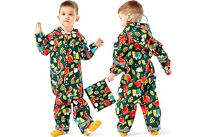 Baogaier Kids Puddle Suit Girls Boys All in One Rain Suit Children Lightweight Waterproof Rainsuit Hooded Animal Print Raincoat Toddler Muddy Suits Outdoor Play Rainwear for 1-9 Years