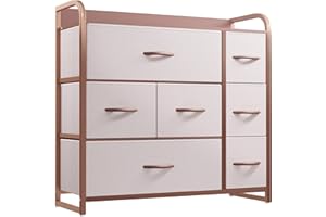 YITAHOME Chest of Drawer Bedroom with 7 Drawers Storage Unit Steel Frame Wood Top Fabric Dresser for Bedroom Living room,Closet,Pink