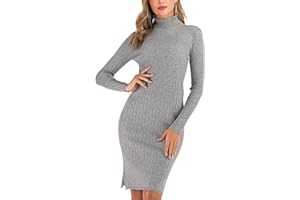 Enjoyoself Donna Maglione Lungo Elegante Collo Alto Vestito Accollato a Maglieria Abito Aderente Dolcevita Invernale Natale