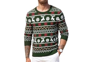 Crewhpo Jersey Navideño Hombre Suéter Navidad de Cuello Redondo Ropa de Punto Jerséis de Manga Larga Cálido Invierno
