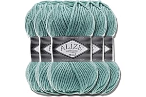HOBBY YARN Alize Superlana Maxi - 5 ovillos de 100 g de lana turca de algodón y acrílico liso, hilo para tejer, hilo para tejer a mano, hilo para tejer bufandas de bebé, color azul claro, 463