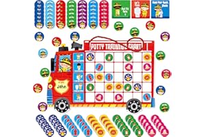 SPRITEGRU Magnetic Potty Training Chart, Fire Truck Reward Potty Training Chart with 50 Reusable Fireman Magnets plus 45 Stickers and a Storage Bag, Perfect for Boys & Girls, Multiple Toddlers (14.5” X 10”)