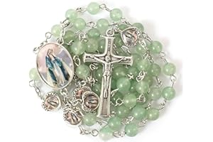 Nazareth Store Natursteinperlen mit wundersamen Epoxid-Herz-Metallperlen, Rosenkranz-Halskette, Edelstein, christliche Geschenke