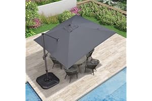 PURPLE LEAF Parasol Déporté 3 × 3 m Carré avec Base Croisée, Parasol de Jardin Extérieur en Aluminium avec Manivelle, Inclinable et Rotatif 360°, Toile 240 gr/m2 Anti UV pour Balcon Terrasse, Gris