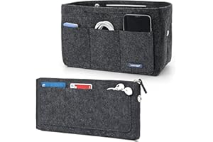 Lucky Sign - Organizer kieszonkowy na torebki, kieszenie wewnętrzne na torebki z brelokiem, wielofunkcyjny, z filcu, ciemnoszary, M
