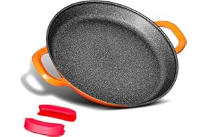 INTIGNIS Poêle à paella professionnelle, grande poêle à frire de 40 cm, aluminium, revêtement en marbre antiadhésif, sans produits chimiques, pour tous les feux à induction, passe au four