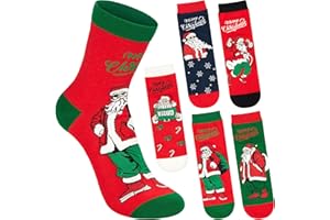 BRUBAKER 5 Par Skarpetek Świątecznych - Cool Santa - Kolorowe i Stylowe Skarpetki Bożonarodzeniowe dla Mężczyzn - Zabawny Zestaw Skarpet Męskich - Bawełniane Stopki z Mikołajem - Rozmiar 41-45