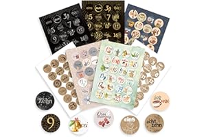 colortouch 7 x 24 Adventskalender Zahlen Aufkleber (1-24) Adventskalenderzahlen Etiketten Selbstklebend, 168 St Sticker für Kalender zum selber basteln für Weihnachten, Rund Zahlenaufkleber Nummern