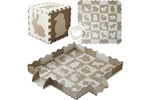 INTOMENG Outdoor Baby Foam Puzzle Play Mat Tiles For Kids/Babies EVA Interlocking Floor Mats Indoor With Border Soft Non-Slip Non-Toxic 16+20 Pcs Each Tile 31x31cm Overall Size 142×142×1cm