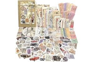 BOOMTECK 240PCS Scrapbooking Sticker Set Vintage Scrapbooking Papier Retro Aufkleber Tagebuch Selbstklebend Bastelpapier Dekopapier Reise Scrapbooking Washi Dekorativ Sticker für Journaling Notizbuch Fotoalbum