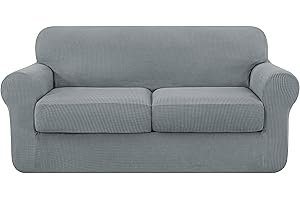 subrtex 2-Seater Sofa Cover with 2 Separate Cushion Covers, 3 Pieces Stretch Sofa Slipcover Replacement Furniture Protector (Loveseat, Light Grey)