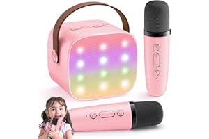 Ankuka Micro Karaoke Enfant sans Fil avec 2 Micro, Micro Karaoke Enfant, Cadeau Fille 4-12 Ans Anniversaire Jouet Fille, Mini Microphone pour Enfant Adulte Fille Rose