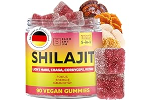 5 ELEMENTUM Gummies Original Shilajit – 90 Pièces – Gummies Premium Shilajit de l’Himalaya avec Crinière de Lion, Reishi, Chaga & Cordyceps – Shilajit de l’Himalaya pour Énergie & Vitalité