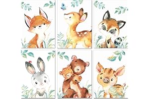 Lalelu-Prints Kinderzimmer Deko Kinderbilder Bilder Babyzimmer Waldtiere Poster Kinder Mädchen Junge 6er Set (DIN A4 ohne Rahmen)