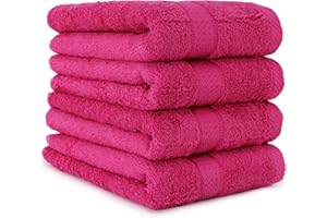 ‎FALCO BaSaTex - 4er Pack Handtuch Set für Haushalt & Gäste - Frottee-Handtücher mit Aufhängeschlaufe aus weicher Baumwolle in 50x100cm - Waschtücher für Bad Öko-Tex Made in Green - Magenta