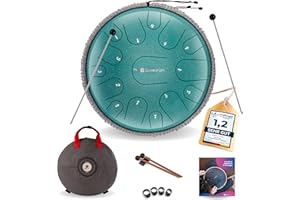 Sonodrum Tongue drum « Premium Do majeur » coloris Vert - Tambour à languettes en acier avec mailloches, sac de transport et livre de partitions offert - 35cm de diamètre et 15 languettes