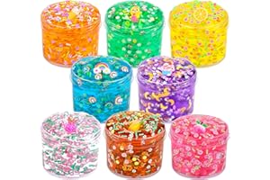 BRETOHAY 8 Packs Jelly Crunchy Slime Kit,Non Sticky,Super Soft Sludge Toy,Birthday Gifts for Kids,DIY Premade Crystal Glue Boba Slime Party Favor for Girls & Boys