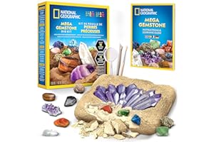 BLUE MARBLE National Geographic Mega Kit d’Excavation de Gemmes – Kit de Fouille de Cristaux et Pierres Précieuses, Jeu Éducatif pour Enfants, Cadeau pour Filles et Garçons, Collection de Minéraux