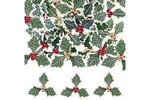 TUPARKA 30 Piezas Artificial Holly Berry con Hojas Verdes para el arreglo de guirnaldas de Navidad, Holly Berry Picks para Christmas Cake Topper Caja de Regalo Decoraciones Manualidades Suministros