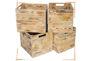 VINTAGE MÖBEL 24 GMBH 4 schöne Korbkisten aus Holz, passend für Kallax Ikea, zum Verstauen von Schulsachen / Spielzeug, neu, 37,5x32x32,5cm (geflammt)