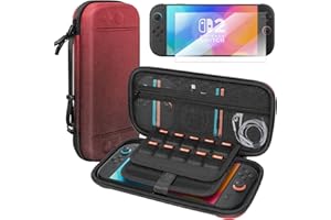 BRHE Switch Case for Nintendo 2, Screen Protectors for Nintendo Switch 2 2025, Travel Carrying Game Protective Case for Switch 2 Accessories,Large & Hard (Black Red)
