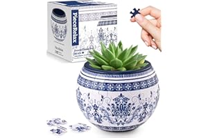 PieceRelax 3D Puzzle Planter - Classic Ornamental Style - Small Round Plant Pots with Drainage, Home Decor Flower Pots for Indoor Cactus, Succulents Pots [K1103]