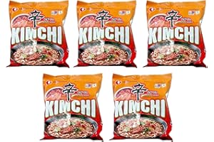 Gemeric Nongshim Kimchi Ramyun 120 g (lot de 5) – Nouilles épicées traditionnelles de style coréen instantané, excellentes pour collation, sauter, ou comme plat d'accompagnement rapide Pack of 5