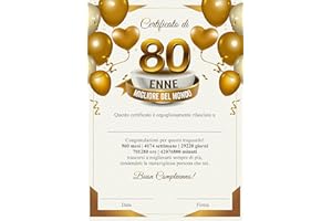 GHIBLI Certificato miglior 80 ENNE del mondo - Attestato Diploma idea regalo originale 80 anni di compleanno - Biglietto auguri compleanno 80 anni uomo donna