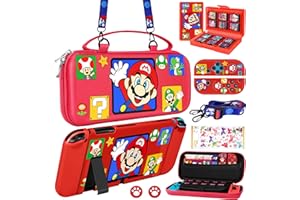 Koecya for Nintendo Switch 9 in 1 Storage Accessories Kit with Travel Carrying Case+Switch Protective Cover+Game Case Holder+Strap+Sticker+2 Joycon Shells+2 Thumb Caps Cute for Boys Kids Girls -Red