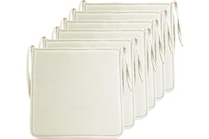 Meishida Cojín Silla Elegante y Cómodo, Cojín Asiento Transpirable de con Funda Imitación Lino para Comedor, Pack de 6 Unidades, 40 x 40 x 2 cm (Blanco Hueso)