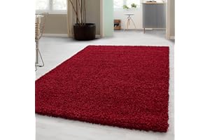 Carpetsale24 Shaggy Hochflor Teppich Wohnzimmer 200x300 (200x290 cm) Rot - Modern Flauschiger Teppich Extra Weich, Pflegeleicht und Einfarbig - Ideal als Teppich für Schlafzimmer, Esszimmer und Küche