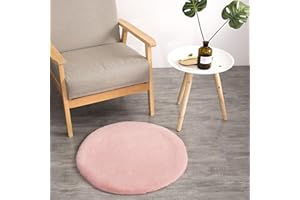 Teppich Wölkchen Fell Rund, Fellteppich Rund, Kunstfell Teppich Waschbar, Hasenfell, Kaninchenfell - Fell Sitzkissen Stuhlkissen Rund,Fell für Stühle, Kunstfell Stuhlauflage - Rosa - Rund 45cm