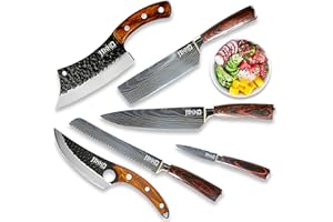 JIKKO® Nouvelle Gamme de Couteaux Japonais en Acier Carbone Renforcé VG-10 - Modèle Original - Couteaux de Cuisine Professionnel Premium avec Manches en Bois de Noyer et d'Acajou