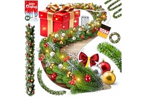 KESSER® Weihnachtsgirlande 10m mit Beleuchtung 200 LEDs - Timer - LED Kette 8 Leuchtmodi - Weihnachtsbeleuchtung - Weihnachtsdeko In & Outdoor - Tannen-Girlande inkl. Fernbedienung + Dekoschmuck