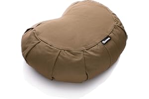 BODYMATE Cojín de Yoga Media Luna 42 cm Largo 30 cm Ancho 15 cm Alto | Relleno de cáscaras de Trigo sarraceno | Funda extragruesa y Lavable en Lavadora de algodón 100% | Cojín de meditación