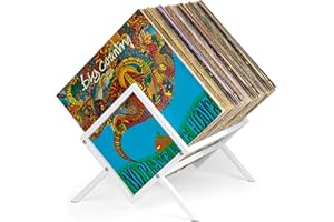 Hudson Hi-Fi Kensington Vinyl Record Storage Holder White - Vinyl Storage Rack 70 Album Holder Display Stand - Book and Record Album Storage - Vinyl Record Holder for Album and LP Storage Organization