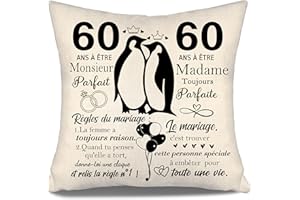 AOSUMIN 60 Ans à être Monsieur Parfait 60 Ans à être Madame Toujours Parfaite Housses de Coussin pour Les Couples Mari épouse Parents Grands-Parents Amis Joyeux 60ème Anniversaire de Mariage Cadeau(60 Ans-b)