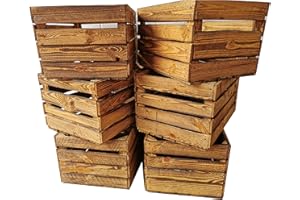 TERAMICO Vecchie cassette della frutta, in legno, con effetto fiammato, ideali per la costruzione di mobili o per la conservazione, lavorazione molto massiccia e robusta