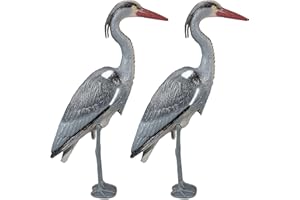 Relaxdays Statuette de héron, Lot de 2, Protection Contre Les Chasseurs de Poissons, avec Pied, à Planter, PE, Gris, 92 x 18 x 49 cm