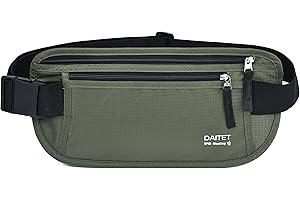 DAITET Pasek na pieniądze - etui na paszport, bezpieczny ukryty portfel podróżny z blokadą RFID, ukryta saszetka nerka, Czarny ciemnooliwkowy zielony, Rfid Blocking & Belt Wide:1.45Inch, Blokowanie RFID i szerokość paska: 3,7 cm