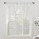 No. 918 Alison Floral Lace Sheer Curtain Swag Pair, 58" x 38", White