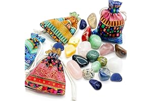 KELAV Set di Pietre e Cristalli,320 g Pietre Dure Vere Miste con Sacchetto Tessuto,Sassolini Decorativi per Vasi/Bigiotteria Fai da Te (Per Feste/Caccia al Tesoro/Lithoterapia)