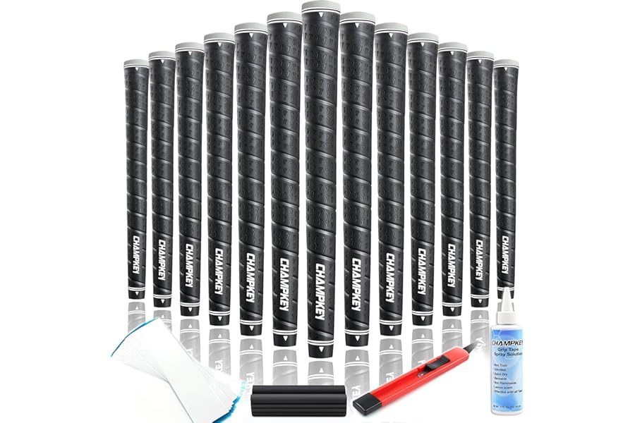 CHAMPKEY WRAP-Y Rubber Golf Grips 13 Pack with All Repair Kits | All Weather Performance Golf Club Grips | High Traction Golf Rubber Grip with Texture Control Technology