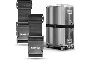 Travely® Pas do walizki premium - wyjątkowo rzucający się w oczy i bezpieczny - w zestawie 2 tabliczki z imieniem - pasek do walizki idealny nad krzyżem - [zestaw 2 szt.] - czarny