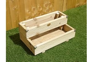 WOOD-SHED LTD Two Tiered Garden Level Steps Wooden Timber Decking Planter Trough - Corner Covers (Small - 2ft (61 cm), Natural)