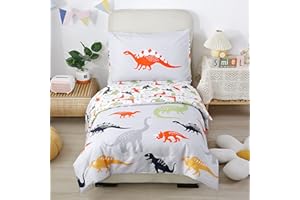 STYHO Kids Dinosaur Print Duvet Cover Set Cartoon Animal Pattern Bedding Set for Boys Junior/Toddler/Cot Bed Matched Pillow Case(Reversible, Grey, Cot Bed)