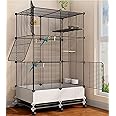 MissTiara Bird Cage for Parakeets,Parrotlets, Cockatiels, Budgie Finch Lovebird Canary Pet Bird,Splash-proof food, Easy to install and clean,Accessories included (Black)