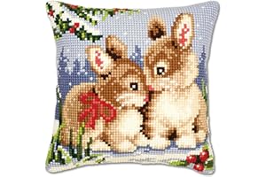 VERVACO Punto De Cruz Kit Cojin Decorativo Conejos EN LA Nieve Manualidades Adultos Decoracion Bordar Kit Principiantes Completo DIY Bordado Creativo Regalo ca. 40x40 cm Cross Stitch Embroidery