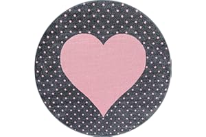 ‎CARPETSALE24 Carpetsale24 Kinderteppich liebevolles Herzmuster Pink und Grau 120 cm Rund - Kurzflor Teppich Kinderzimmer für Jungen und Mädchen Pflegeleicht Weich - Waschbar Spielteppich Babyzimmer Babyteppich